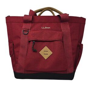L.L. Bean Red Utility Tote Bag 15" Multiple Pockets Zipper Closure Polyester
